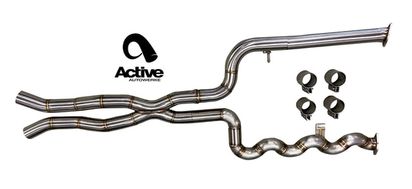 Active Autowerke G80/G82 M3/M4 Signature Equal Length mid-pipe (US Patent 11248511, UK and EU patent 3882441) with G-brace