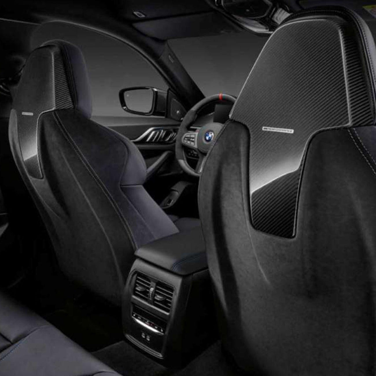 Genuine BMW M Performance G Series Seat Back Covers In Carbon Fibre & Alcantara (4 Door Vehicles)