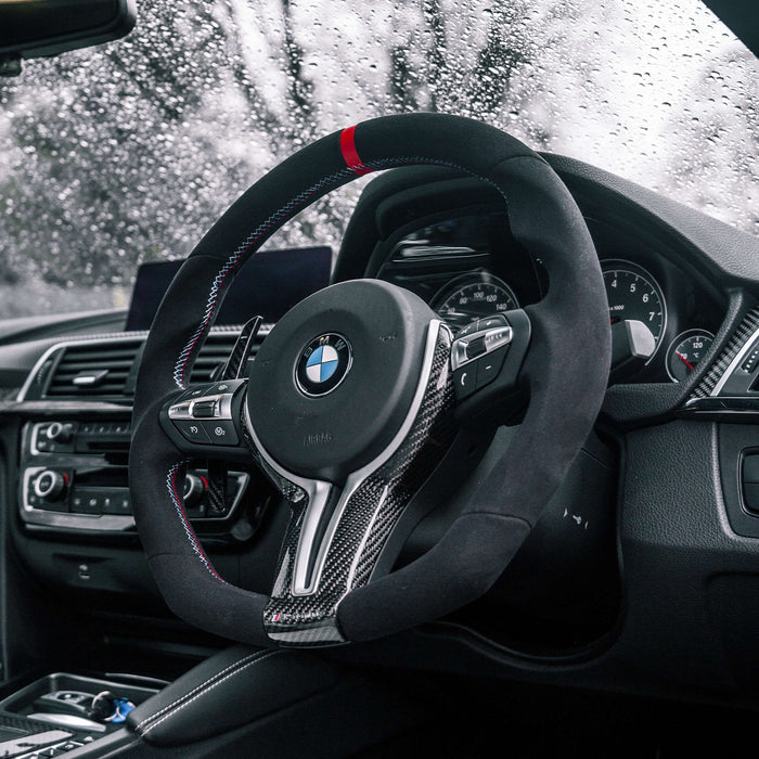 SHFT BMW F Series Flat Bottom Steering Wheel In Alcantara With Red Stripe