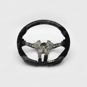 SHFT BMW F Series Flat Bottom Steering Wheel In Gloss Forged Carbon Fibre & Alcantara