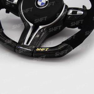 SHFT BMW F Series Flat Bottom Steering Wheel In Gloss Forged Carbon Fibre & Alcantara