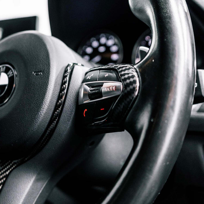 SHFT BMW F Series Steering Wheel Button Trim In Gloss Carbon Fibre Look