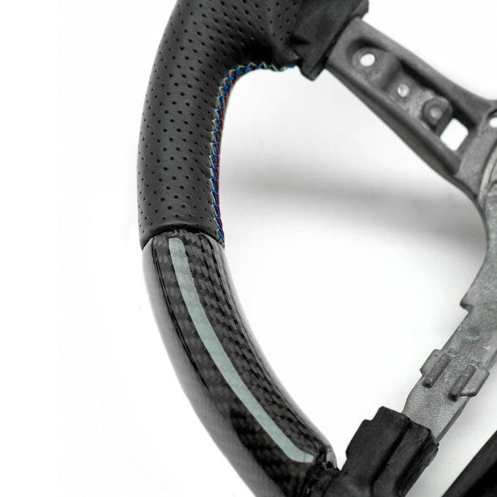 SHFT BMW F Series Round Steering Wheel In Gloss Carbon Fibre & Perforated Leather