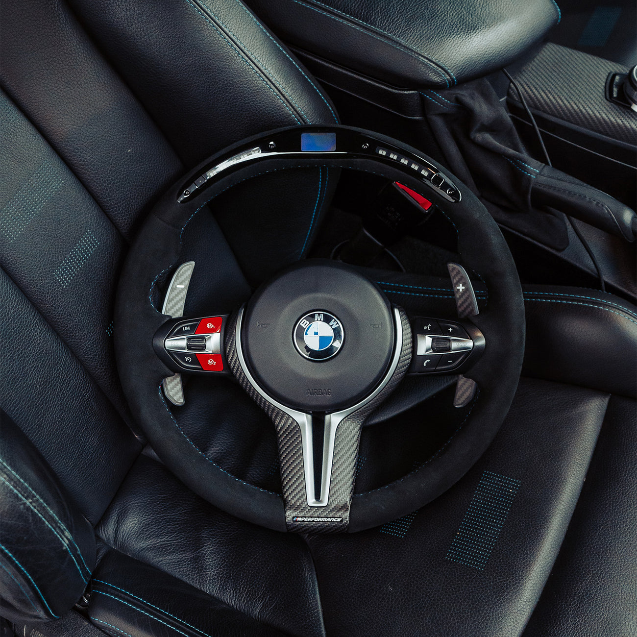 SHFT BMW F Series Round Steering Wheel In Full Alcantara With LED Race Display