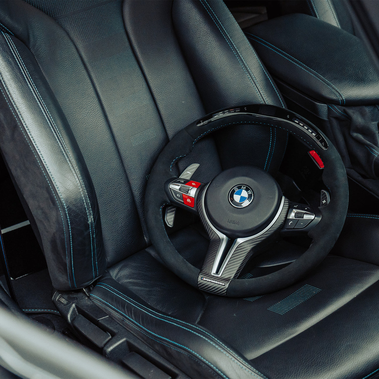 SHFT BMW F Series Round Steering Wheel In Full Alcantara With LED Race Display