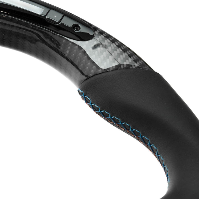 SHFT BMW Flat Bottom Steering Wheel In Gloss Carbon Fibre & Leather With LED Race Display