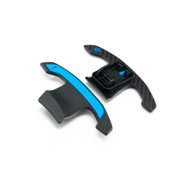 SHFT BMW G8X Style Automatic Paddle Shifters With Blue Details In Gloss Carbon Fibre – F Series & G Series