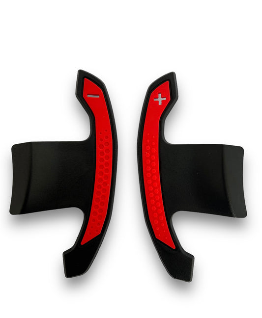 BMW G8X STYLE AUTOMATIC PADDLE SHIFTERS WITH RED DETAILS IN GLOSS CARBON FIBRE (F SERIES & G SERIES)