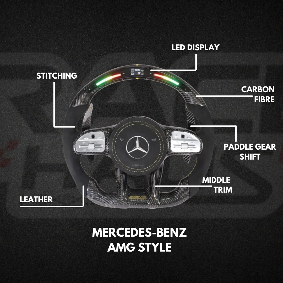 Mercedes-Benz AMG Performance Style Customizable Carbon Fiber / Alcantara / LED Steering Wheel Upgrade